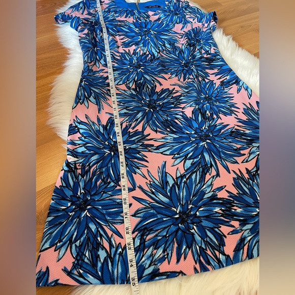 Ellen Tracy Floral Graphic Crepe Dress Blue Pink Size 8 - Picture 8 of 8